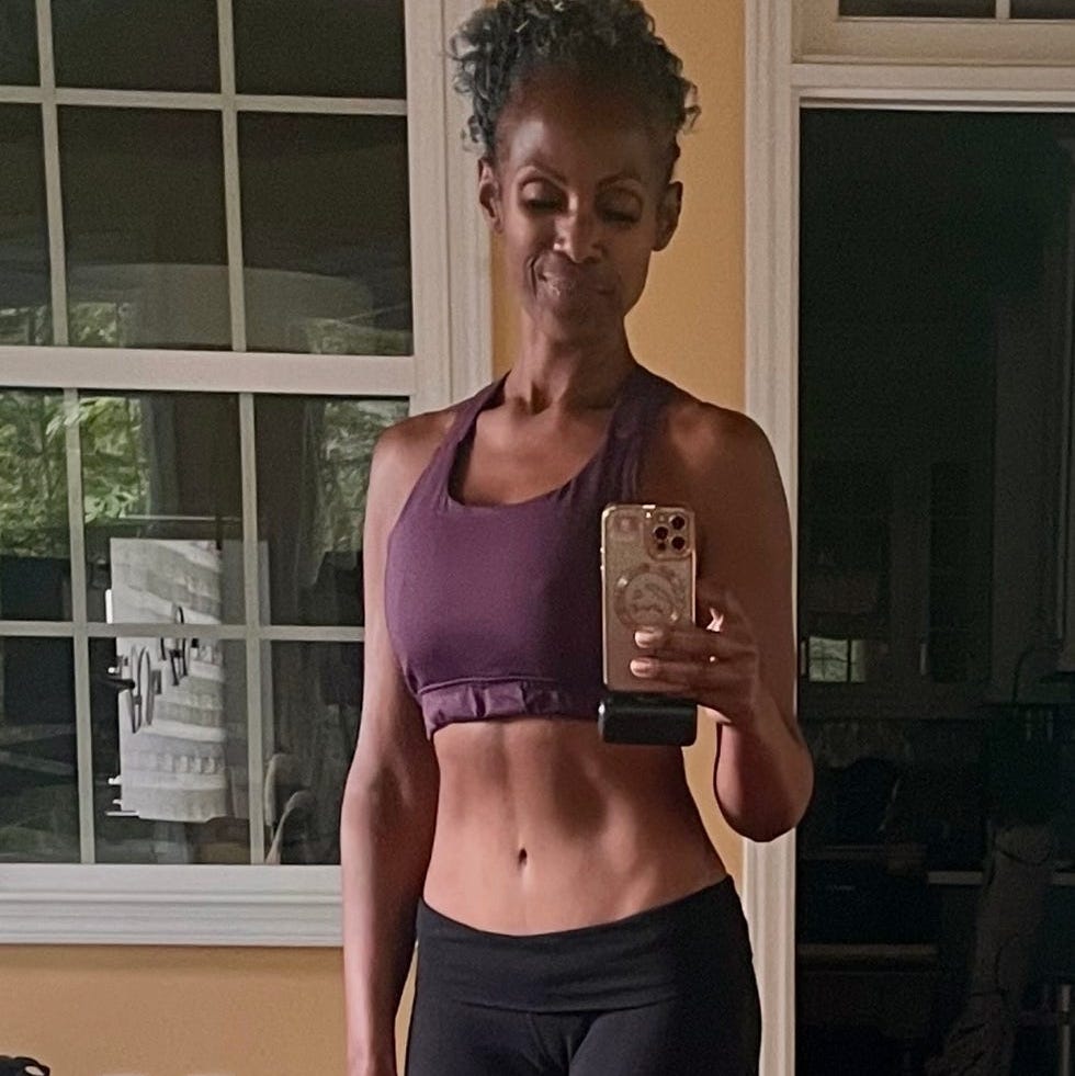 Selfie in a fitness setting.