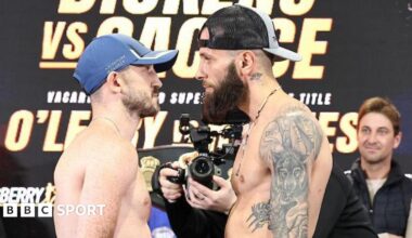Jazza Dickens and Anthony Cacace stare-down at Friday's weigh-in