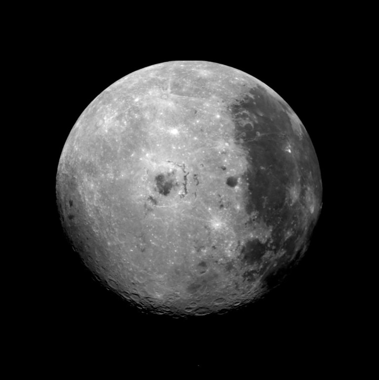 The far side of Earth’s Moon as photographed by NASA’s Galileo spacecraft.