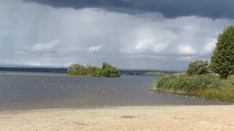 Sandy beach and swimming area at Voyageur Provincial Park, Ontario