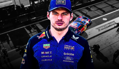 Max Verstappen edited onto a black and white background of a pitlane with his GT3 illuminated in colour