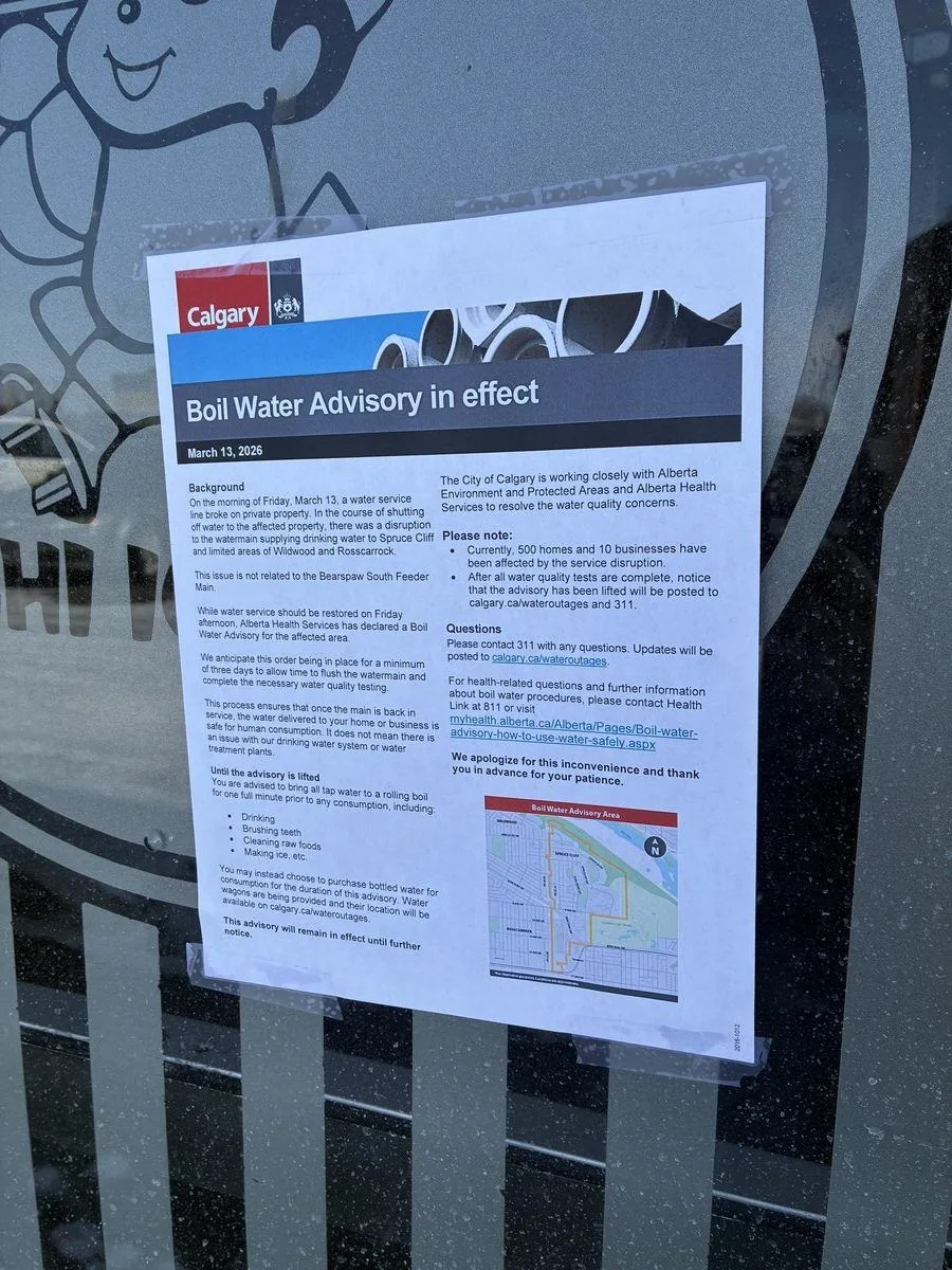 A boil-water advisory notice was posted outside businesses at Westbrook Mall on Friday.