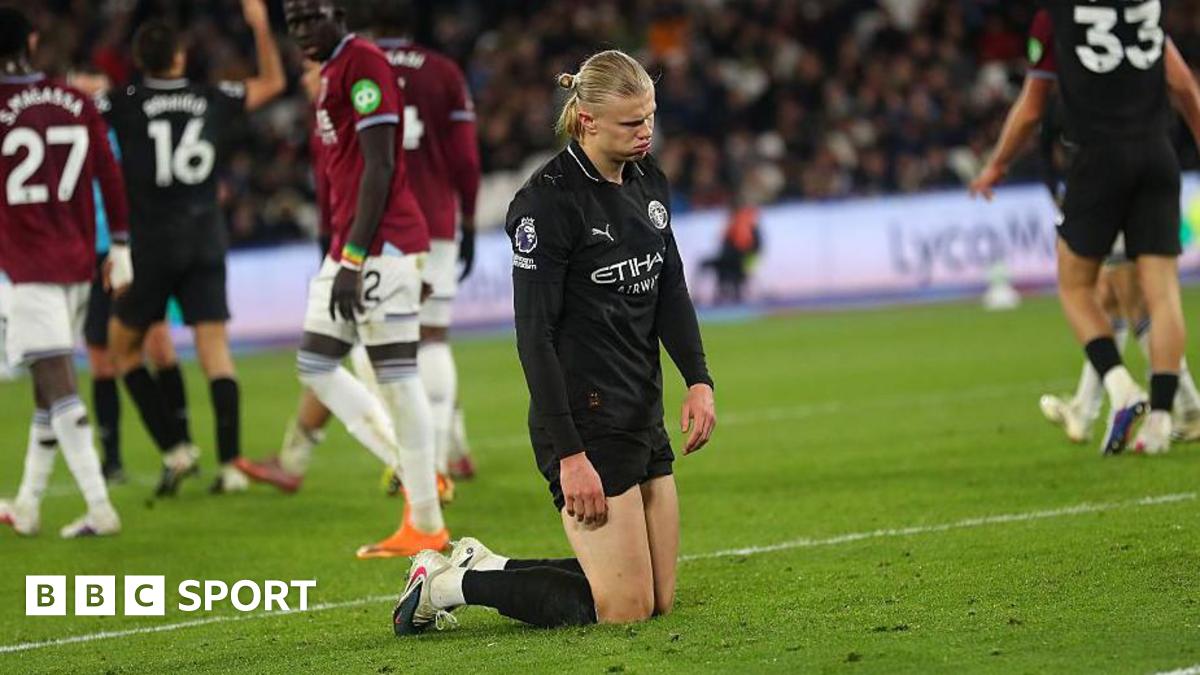 Erling Haaland looks deflated during Man City's draw at West Ham