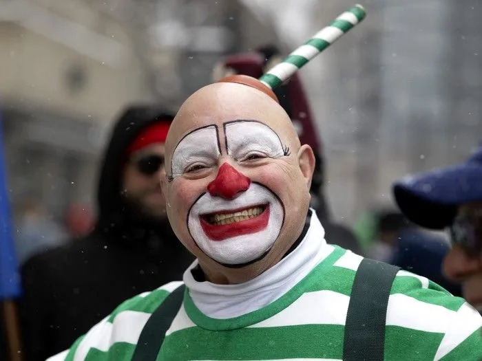  A Shriners clown takes part in the St. Patrick’s Parade in Montreal on Sunday, March 22, 2026.