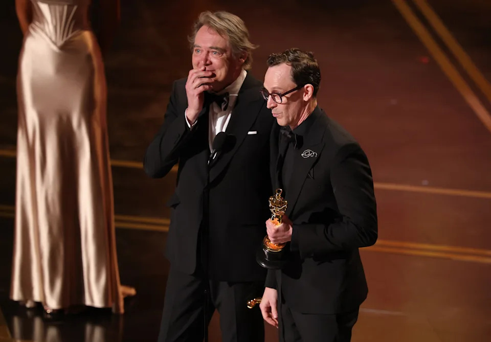 HOLLYWOOD, CALIFORNIA - MARCH 15: (L-R) Maciek Szczerbowski and Chris Lavis accept the Animated Short Film award for 