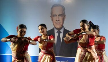 Dancers perform as Canadian Prime Minister Mark Carney arrives in New Delhi, India on Sunday, March 1, 2026. THE CANADIAN PRESS/Adrian Wyld