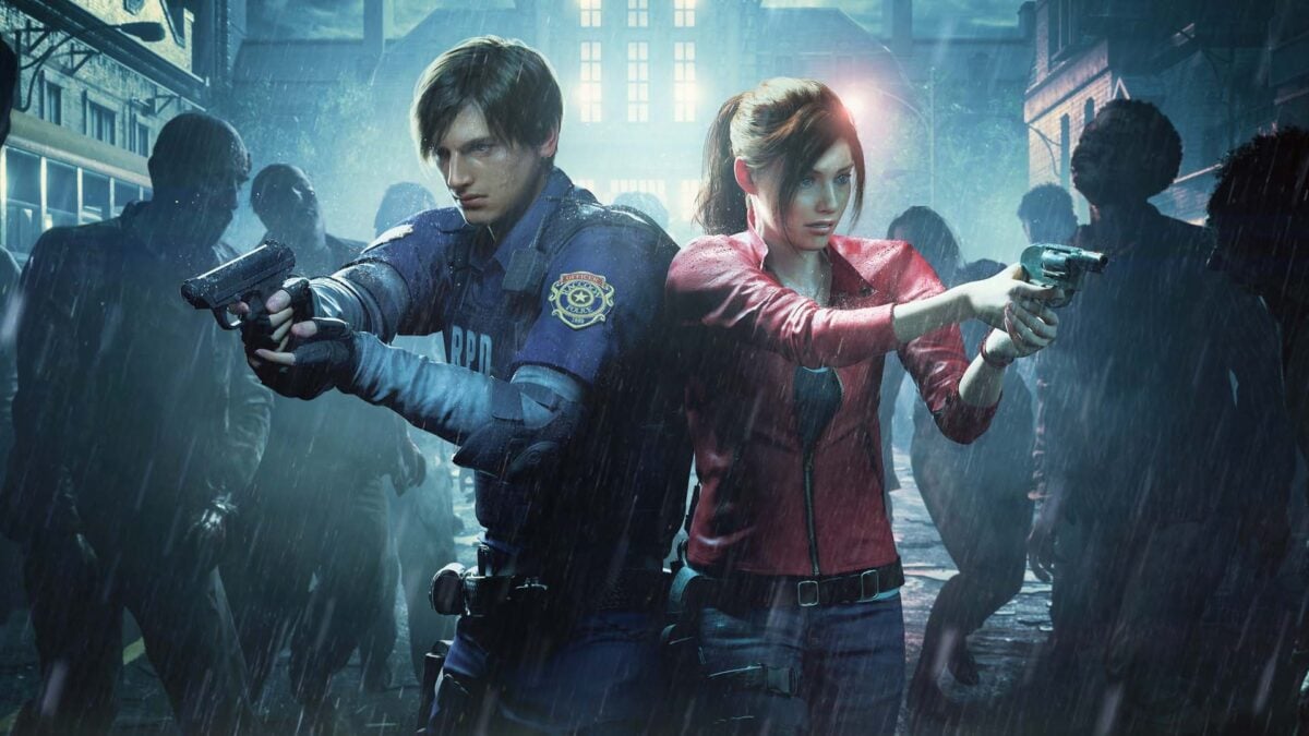 Leon and Jill fight off zombies.