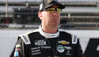 An image of Richard Childress Racing NASCAR driver Kyle Busch on pit road looking into the distance