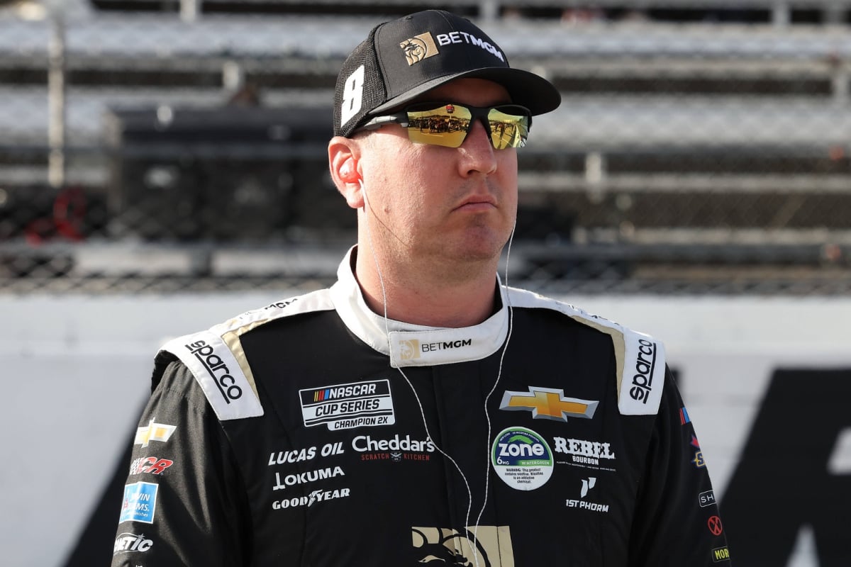 An image of Richard Childress Racing NASCAR driver Kyle Busch on pit road looking into the distance