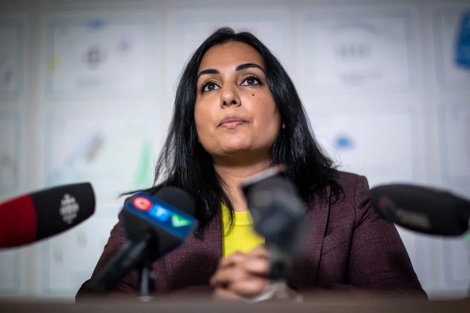 MLA Niki Sharma speaks to media regarding allegations made by the BC Conservative party about possible election interference at her constituency office in Vancouver, British Columbia on Thursday, January 9, 2025. 