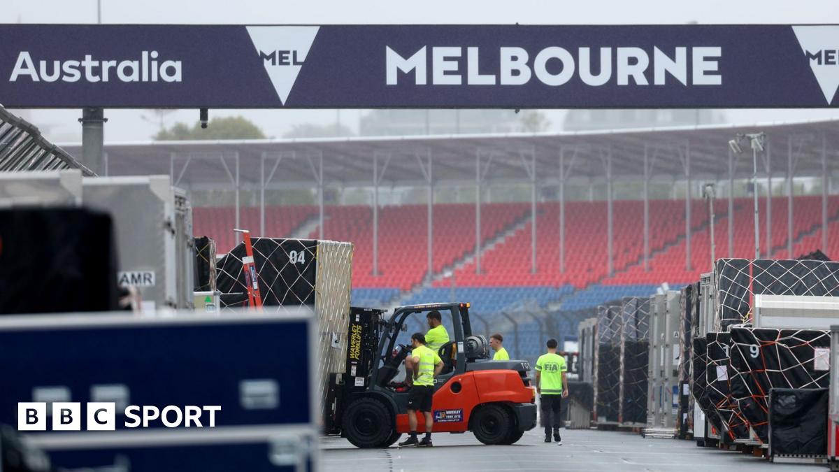 Workers prepare for the 2026 Australian Grand Prix