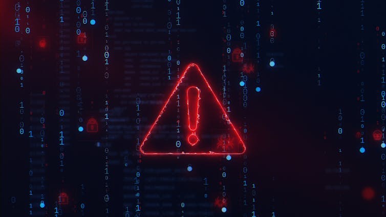 a red exclamation mark in a red triangle on a digital screen