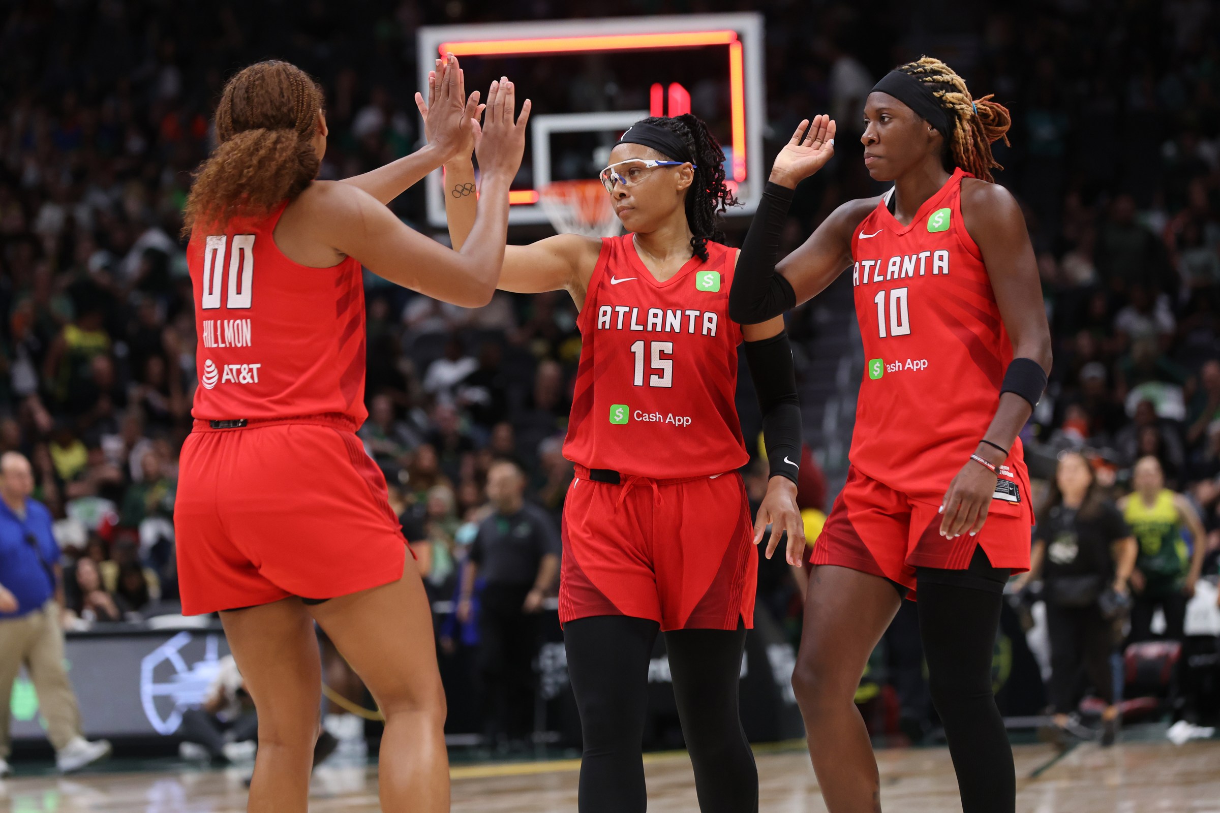 Naz Hillmon, Allisha Gray and Rhyne Howard.