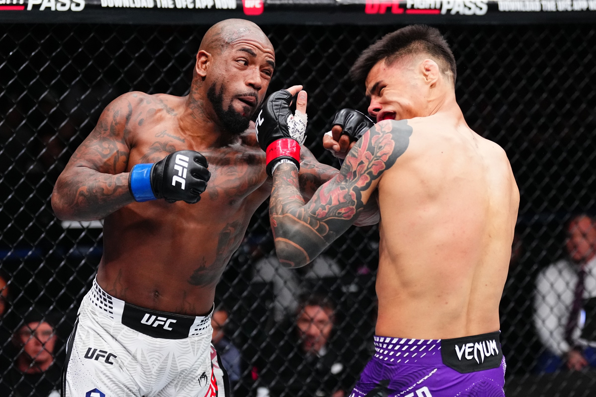 MEXICO CITY, MEXICO - FEBRUARY 28: (L-R) King Green punches Daniel Zellhuber of Mexico in a lightweight fight during the UFC Fight Night event at Arena CDMX on February 28, 2026 in Mexico City, Mexico. (Photo by Jeff Bottari/Zuffa LLC)