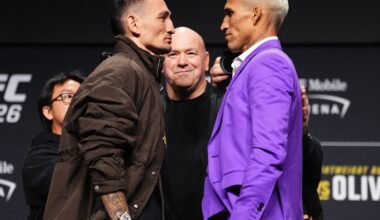 UFC 326 press conference staredowns: Holloway vs. Oliveira