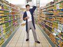 A shopper in pyjamas.