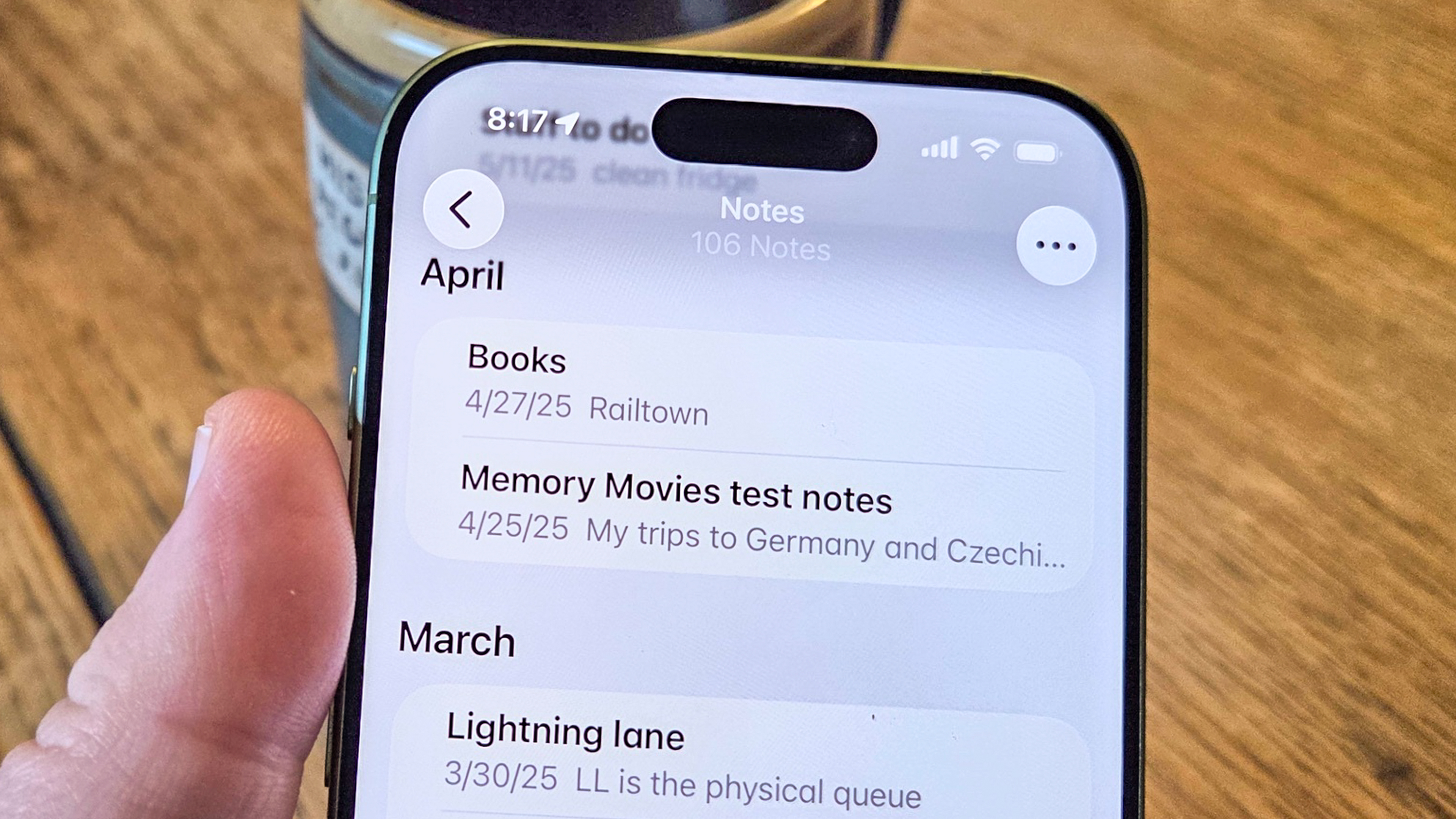 Notes app running on an iPhone 17