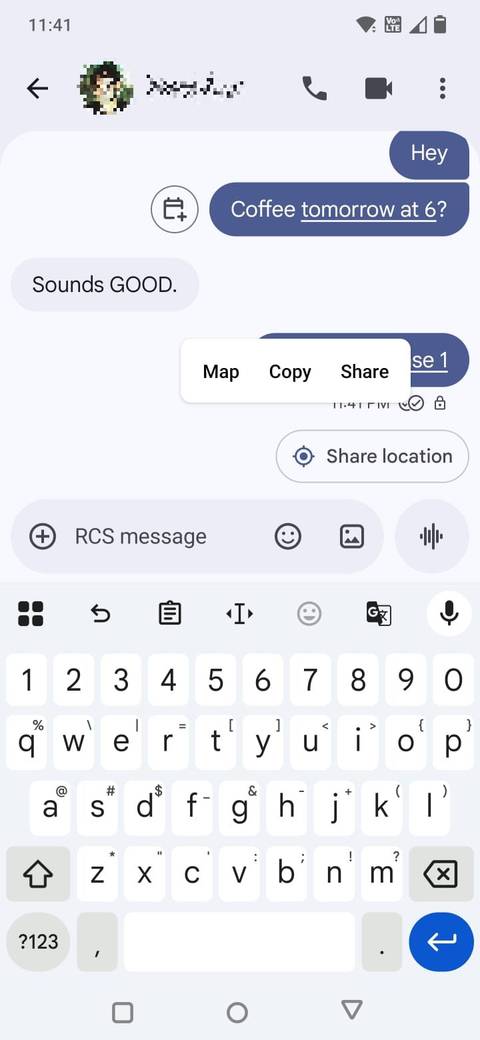 Screenshot showing the Maps link in Google Messages