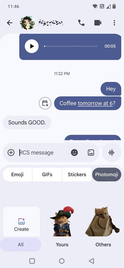 Screenshot showing the Photomoji option in Google Messages