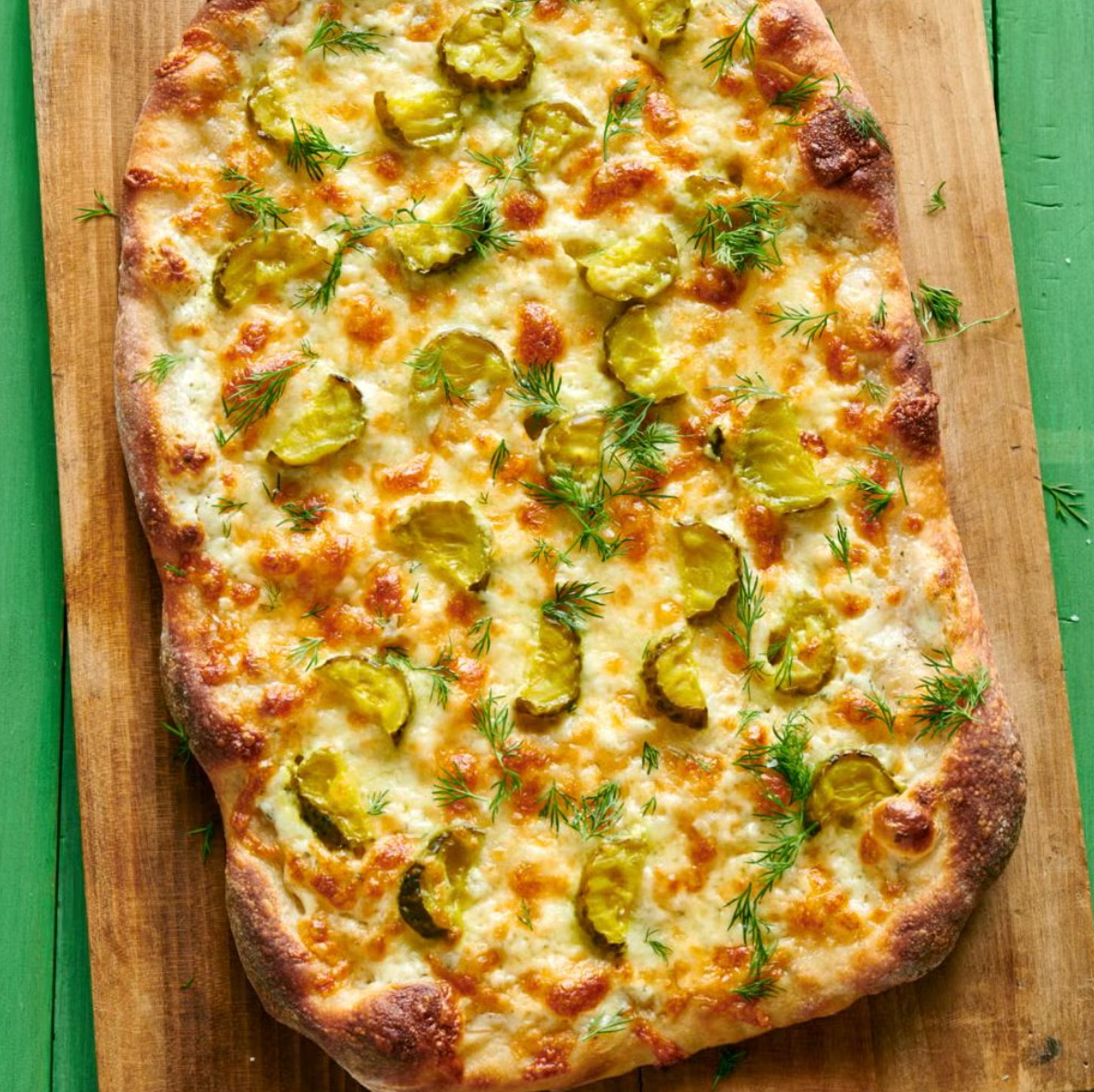 green dill pickle pizza for kids on st patricks day