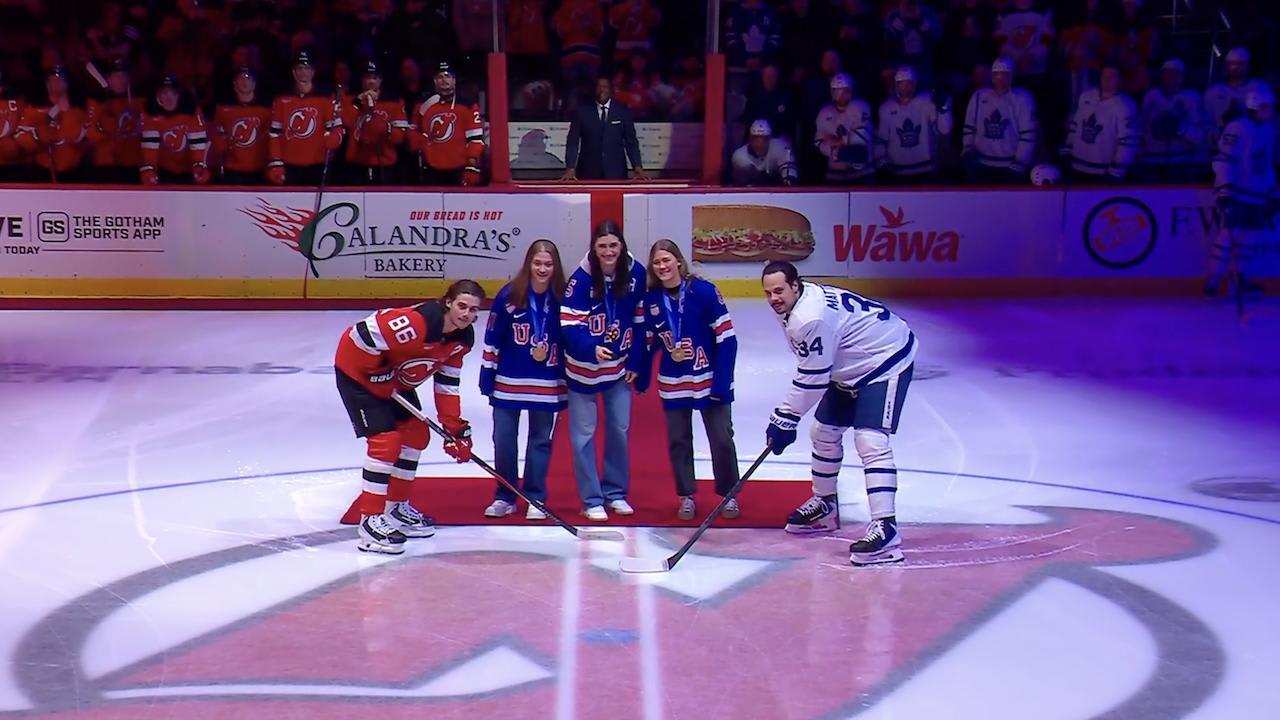 Devils honor Team USA women’s hockey team with ceremonial faceoff