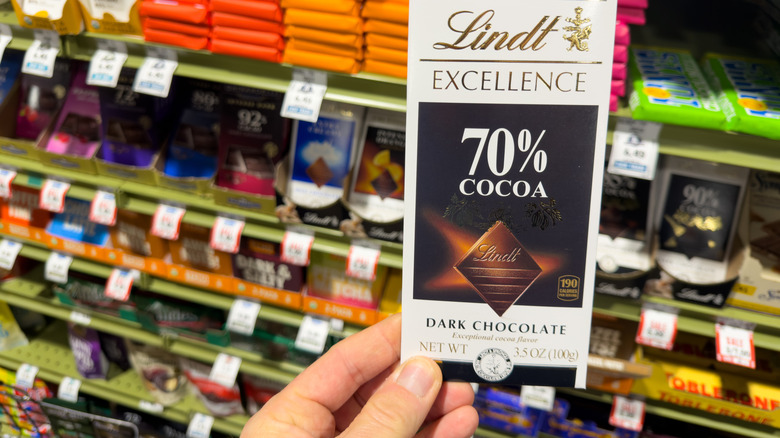 Three wrapped dark chocolate bars from Lindt with 85% and 90% cacao percentages