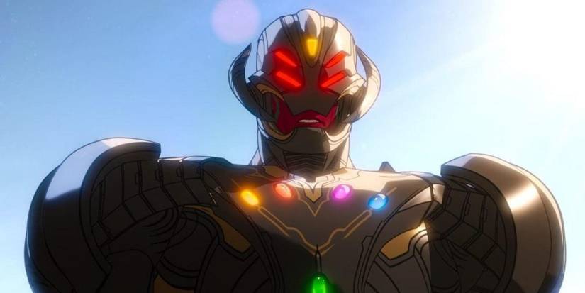 Ultron, voiced by Ross Marquand, glares at something in his Infinity Ultron form What If Season 1