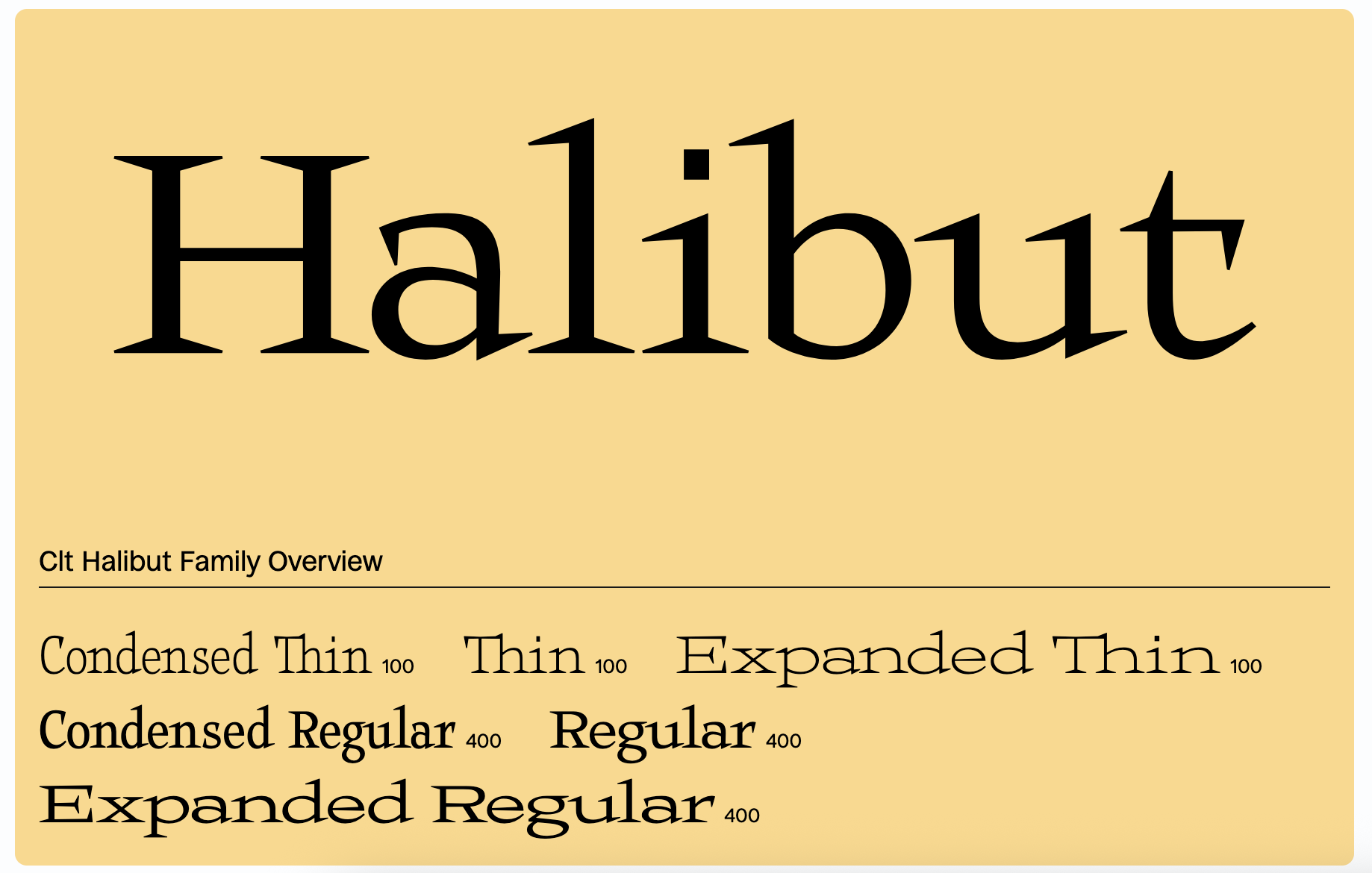 Halibut Serif font designed by Collletttivo.