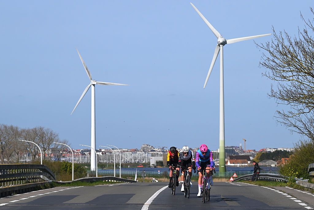 WEVELGEM, BELGIUM - MARCH 29: Victor Vercouillie of Belgium and Team Flanders - Baloise, Wessel Mouris of Netherlands and Team Unibet Rose Rockets and Julius Johansen of Denmark and UAE Team Emirates - XRG compete in the breakaway during the 88th In Flanders Fields - From Middelkerke to Wevelgem 2026 - Men&amp;apos;s Elite a 240.8km one day race from Middelkerke to Wevelgem / #UCIWT / on March 29, 2026 in Wevelgem, Belgium. (Photo by Tim de Waele/Getty Images)