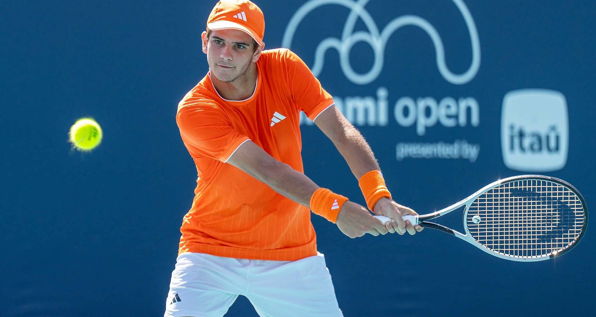 Rafael Jodar in action on Saturday at the Miami Open presented by Itau.