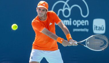 Rafael Jodar in action on Saturday at the Miami Open presented by Itau.