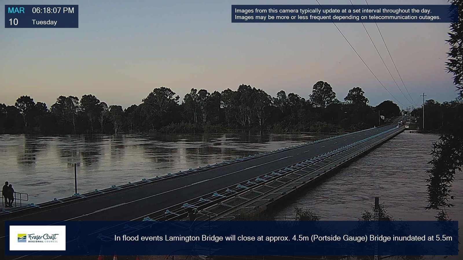 water almost at the same level as a bridge. 