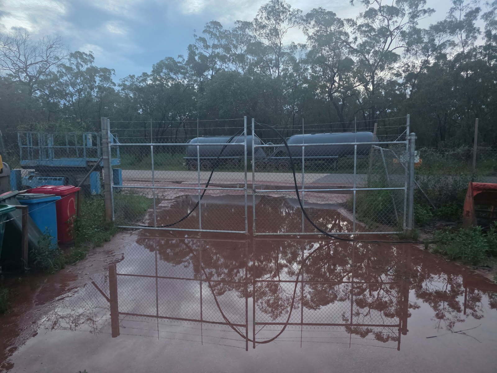 Flooding in front of a petrol tanker. 