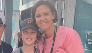A young Jagger Leach with his mother, Lindsay Davenport, at the BNP Paribas Open at Indian Wells.