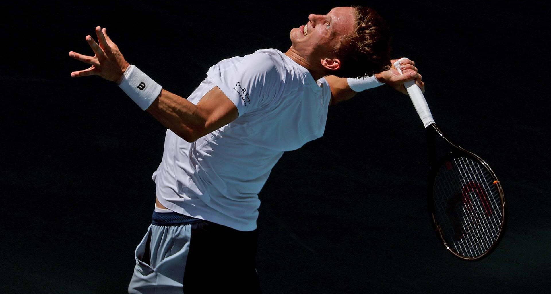 Jiri Lehecka in action against Taylor Fritz on Tuesday in Miami.