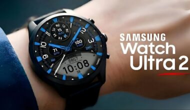 Close-up of a Samsung Galaxy Watch Ultra-style case showing a 5G icon during a standalone call.