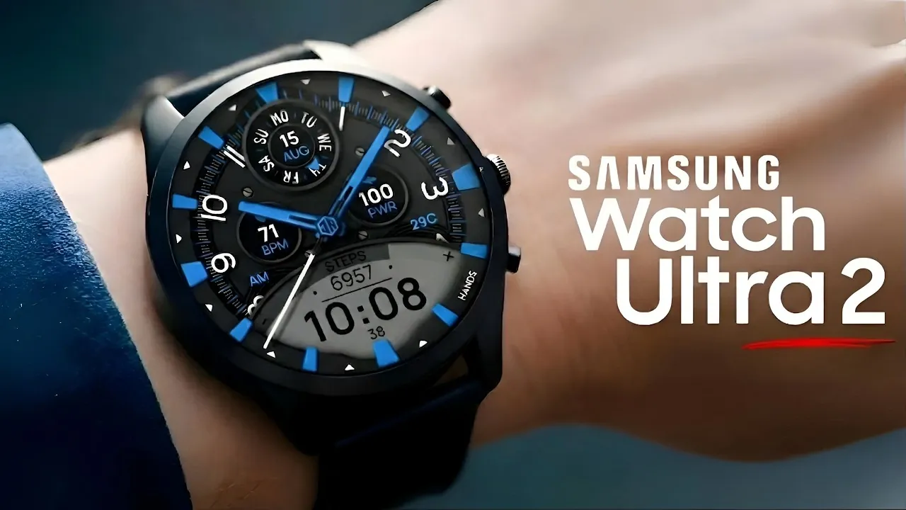 Close-up of a Samsung Galaxy Watch Ultra-style case showing a 5G icon during a standalone call.