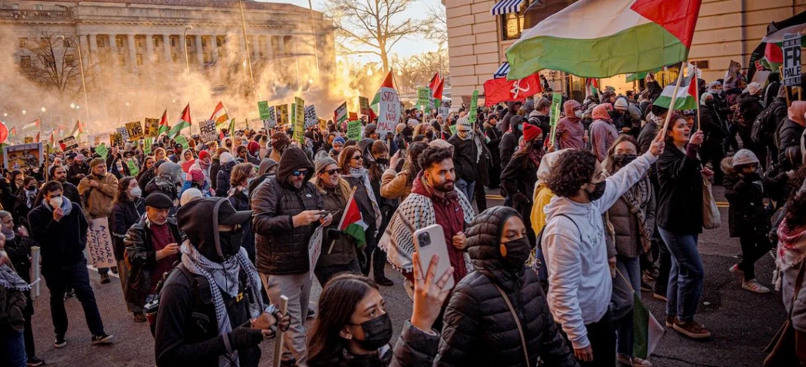 Protest in Montreal asking Canada to stay out of the ongoing conflicts in the Middle East