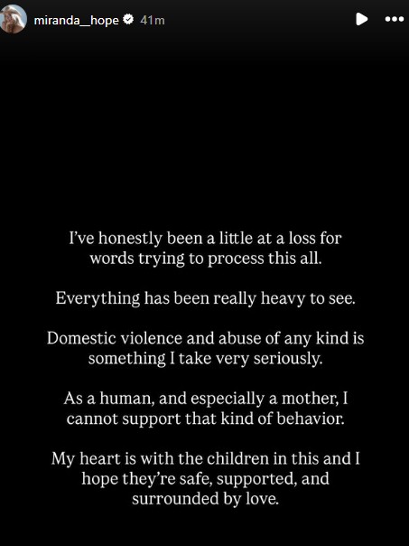 A screenshot of Miranda Hope's Instagram Stories.