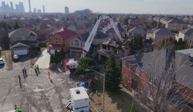 The scene after a house exploded in Mississauga on March 23, 2026. (Tony Fera/CITYNEWS)