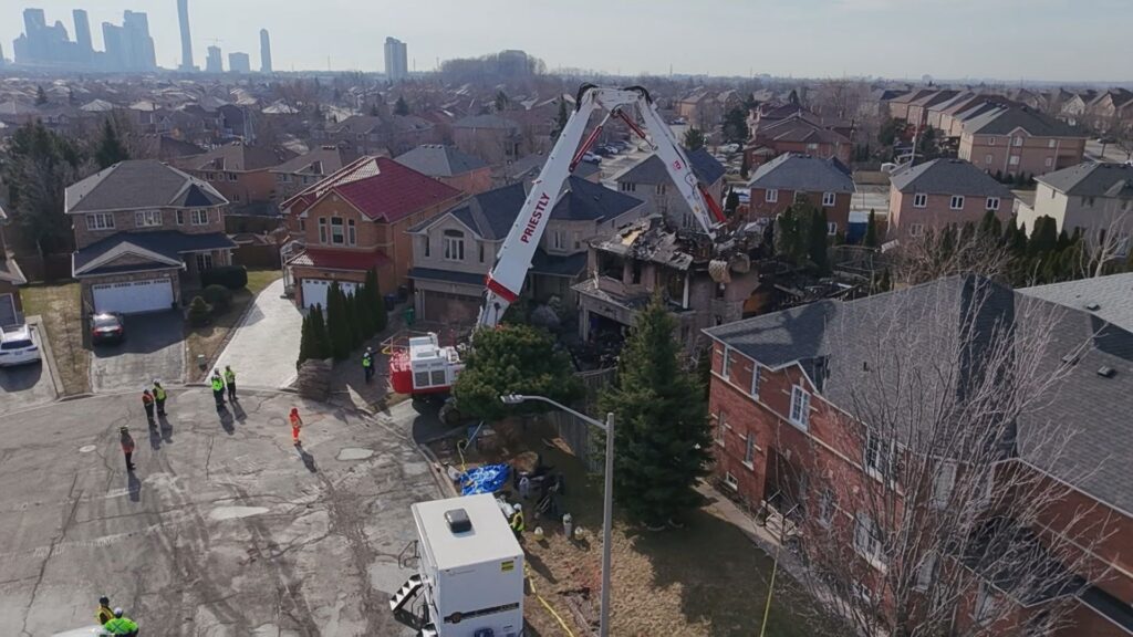 The scene after a house exploded in Mississauga on March 23, 2026. (Tony Fera/CITYNEWS)