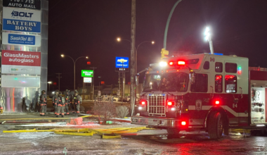 Firefighters at Battery Boys/Bolt Mobile on Circle Drive East on March 13, 2026.