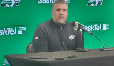 Riders general manager Jeremy O'Day speaking to reporters in Regina.