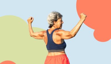 a photo of a senior woman with strong arms