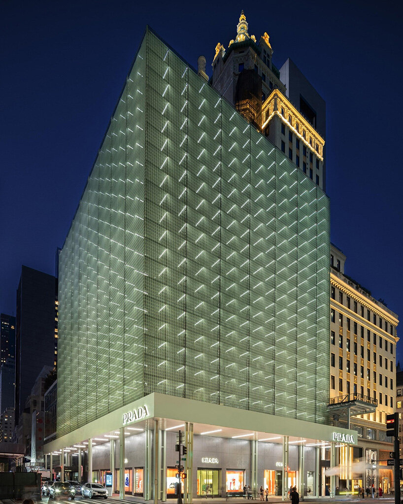 shimmering moiré facade of prada flagship in NYC rethinks the permanence of scaffolding - 6