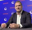 Adam Foote answers media questions in May 2025.