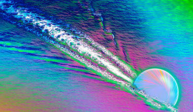 In this illustration a quark zooms through quark-gluon plasma, creating a wake in the plasma. Credit: Jose-Luis Olivares, MIT