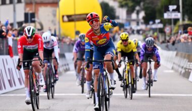 CITTIGLIO, ITALY - MARCH 16: Elisa Balsamo of Italy and Team Lidl - Trek celebrates at finish line as race winner during the 26th Trofeo Alfredo Binda-Comune di Cittiglio 2025 - Women's Elite a 152km one day race from Luino to Cittiglio / #UCIWWT / on March 16, 2025 in Cittiglio, Italy. (Photo by Luc Claessen/Getty Images)