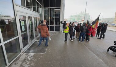 Supporters, family members rally outside a Winnipeg hotel following the eviction of an Indigenous family