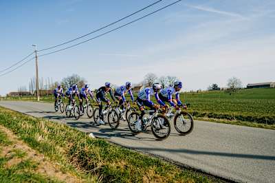 The Red Bull – BORA – hansgrohe team photographed during the 81st Omloop Nieuwsblad Recon in Gavere, Belgium. 